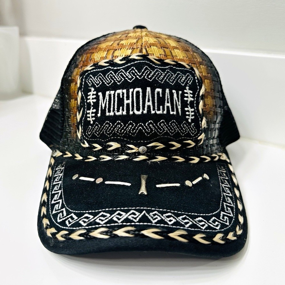 Mexico Hecho En Michoacan Trucker Hat Black Brown Mesh Back Adjustable Snapback